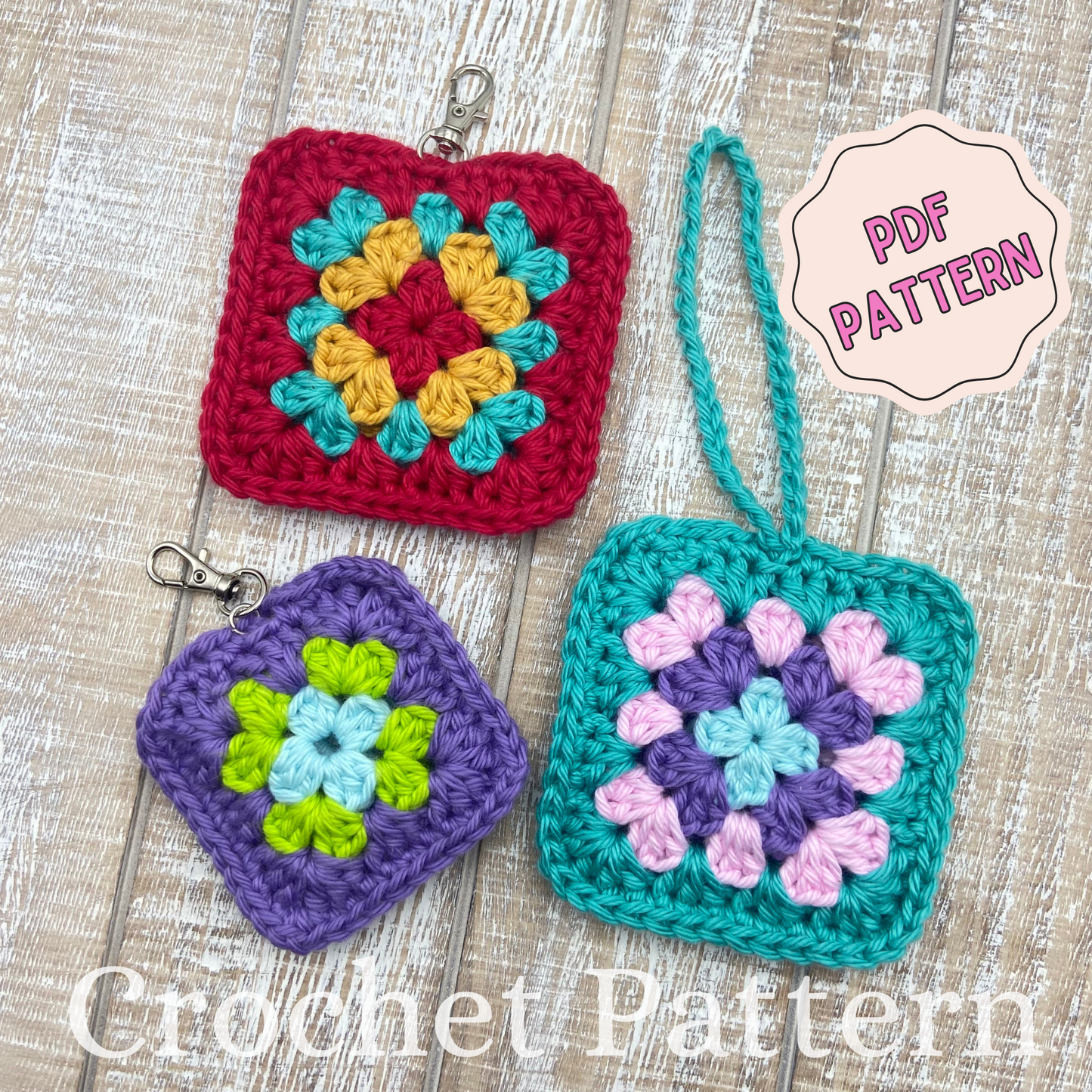 *Pattern: Crochet Mini Granny Square Airpods Case Holder, Bag Charm, Crochet Pattern for Beginners