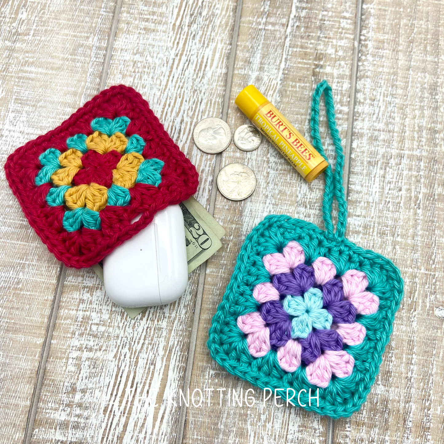 *Pattern: Crochet Mini Granny Square Airpods Case Holder, Bag Charm, Crochet Pattern for Beginners