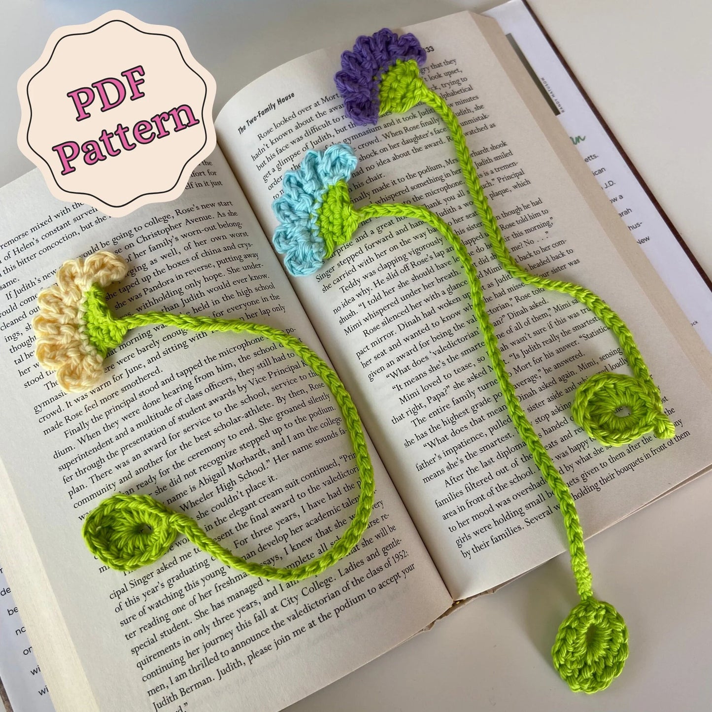 *Pattern: Crochet Pressed Flower Bookmark, Crochet Pattern for Beginners, Digital Download