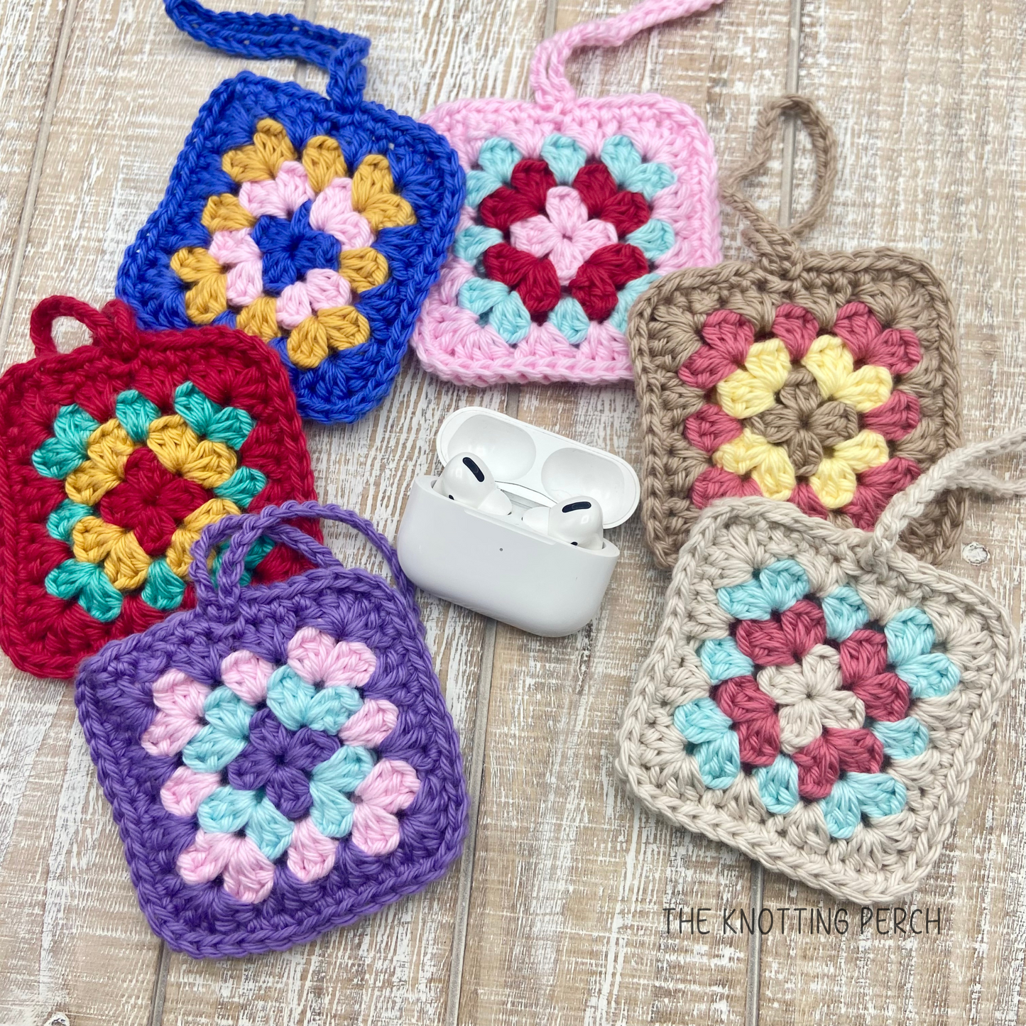 Mini Granny Square Airpods Case, Crochet Bag Charm, Granny Square Pouch Bag, Airpods Case Keychain