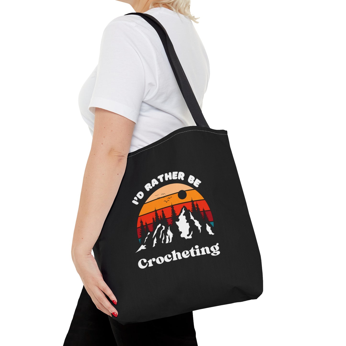 Tote Bag: I'd Rather Be Crocheting, Mountain Range, Crochet Bag, Crochet Tote, Funny Gifts, Hobby Bag