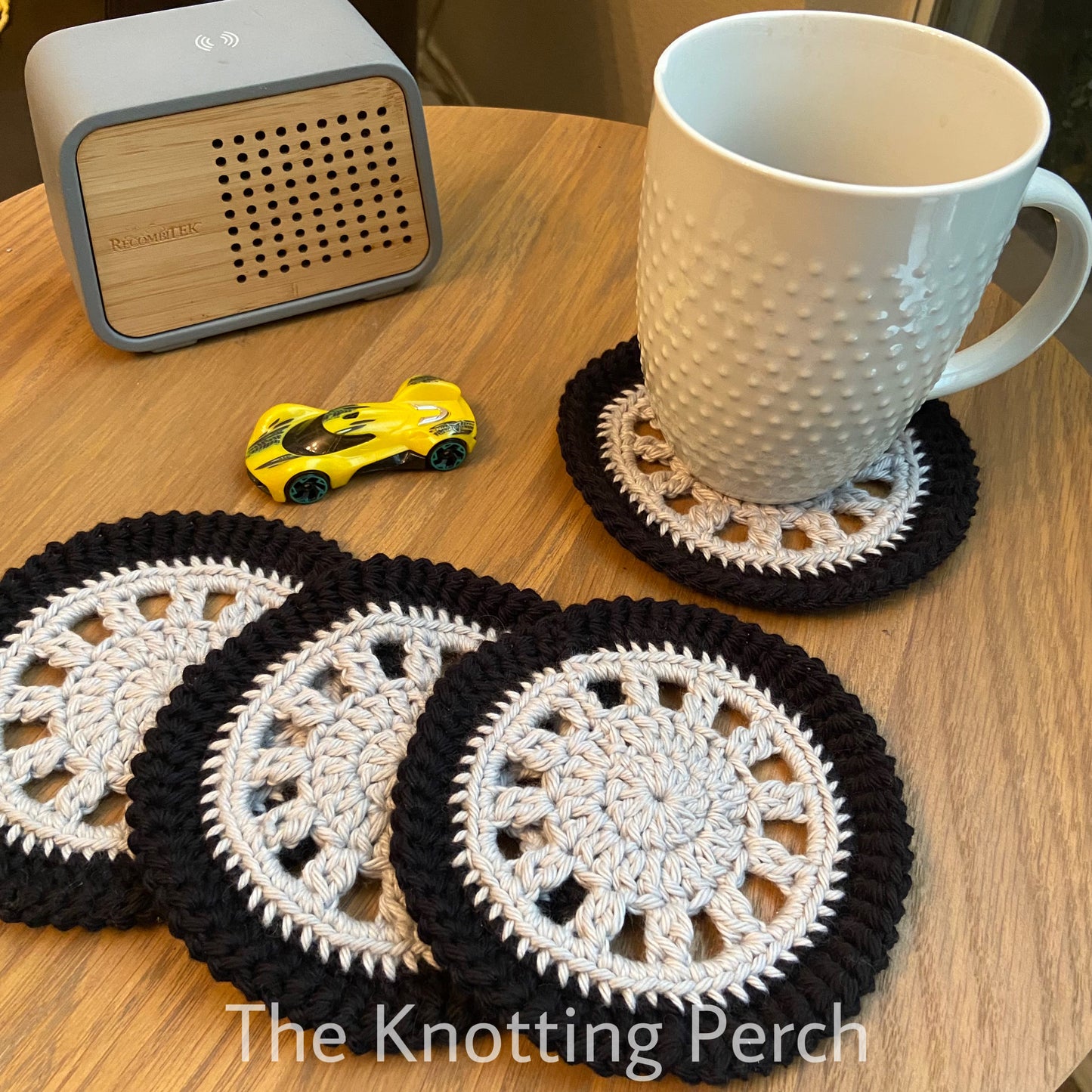 Crochet Wheel Coaster, Car and Vehicle Themed, Man Cave Accessory, Poker Game Night, Car Lover Gift
