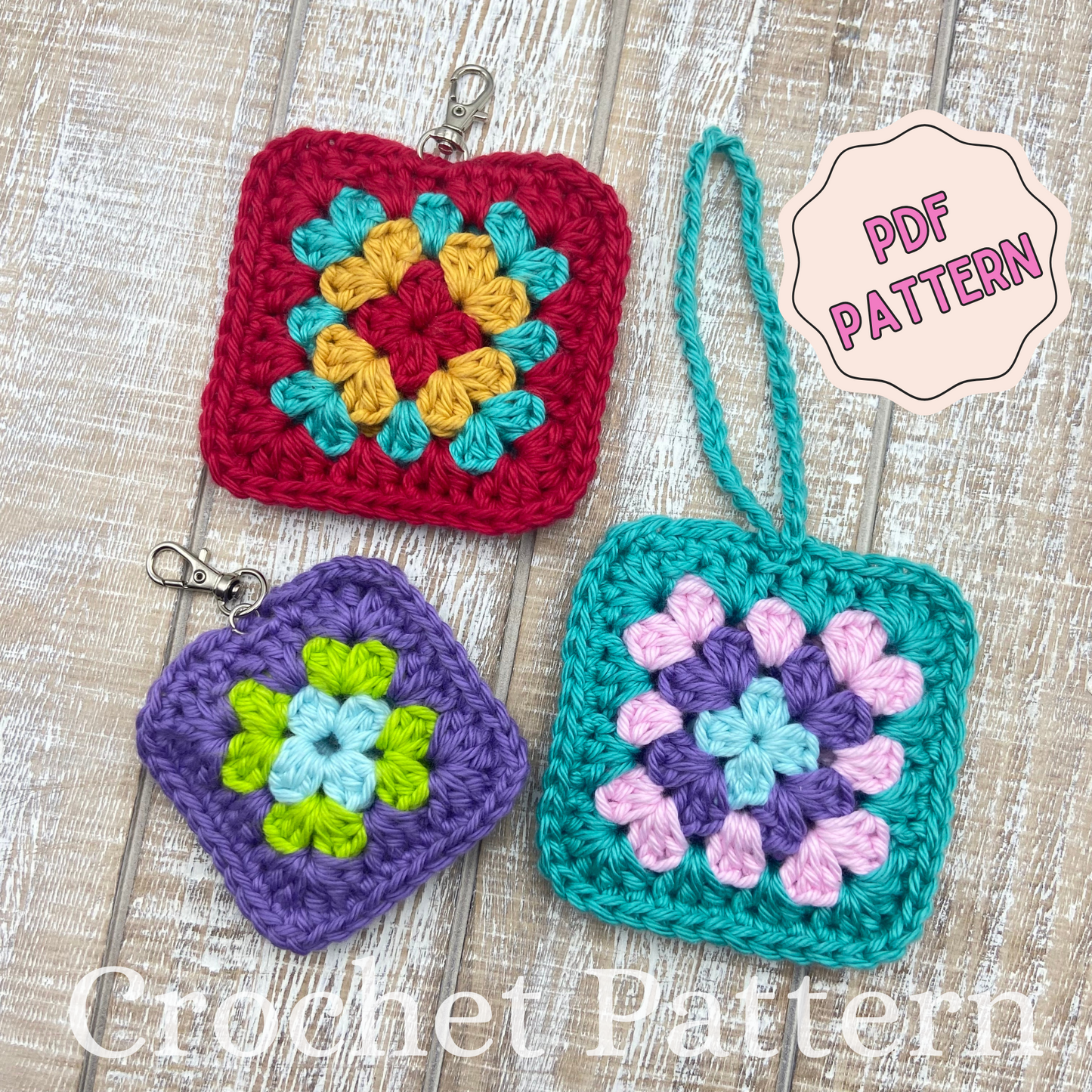 Pattern: Crochet Mini Granny Square Airpods Case Holder, Bag Charm, Crochet Pattern for Beginners