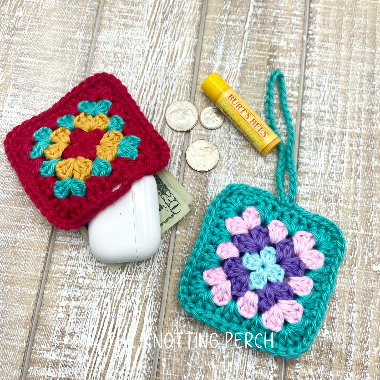 Pattern: Crochet Mini Granny Square Airpods Case Holder, Bag Charm, Crochet Pattern for Beginners