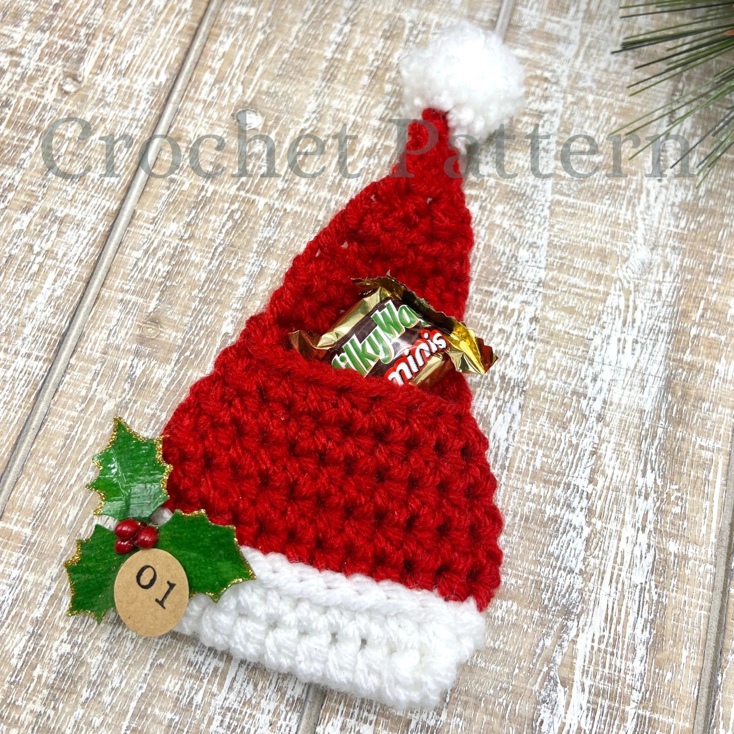 Pattern: Crochet Santa Hat Advent Ornament, Christmas Ornament, Digital Download, Advent Calendar