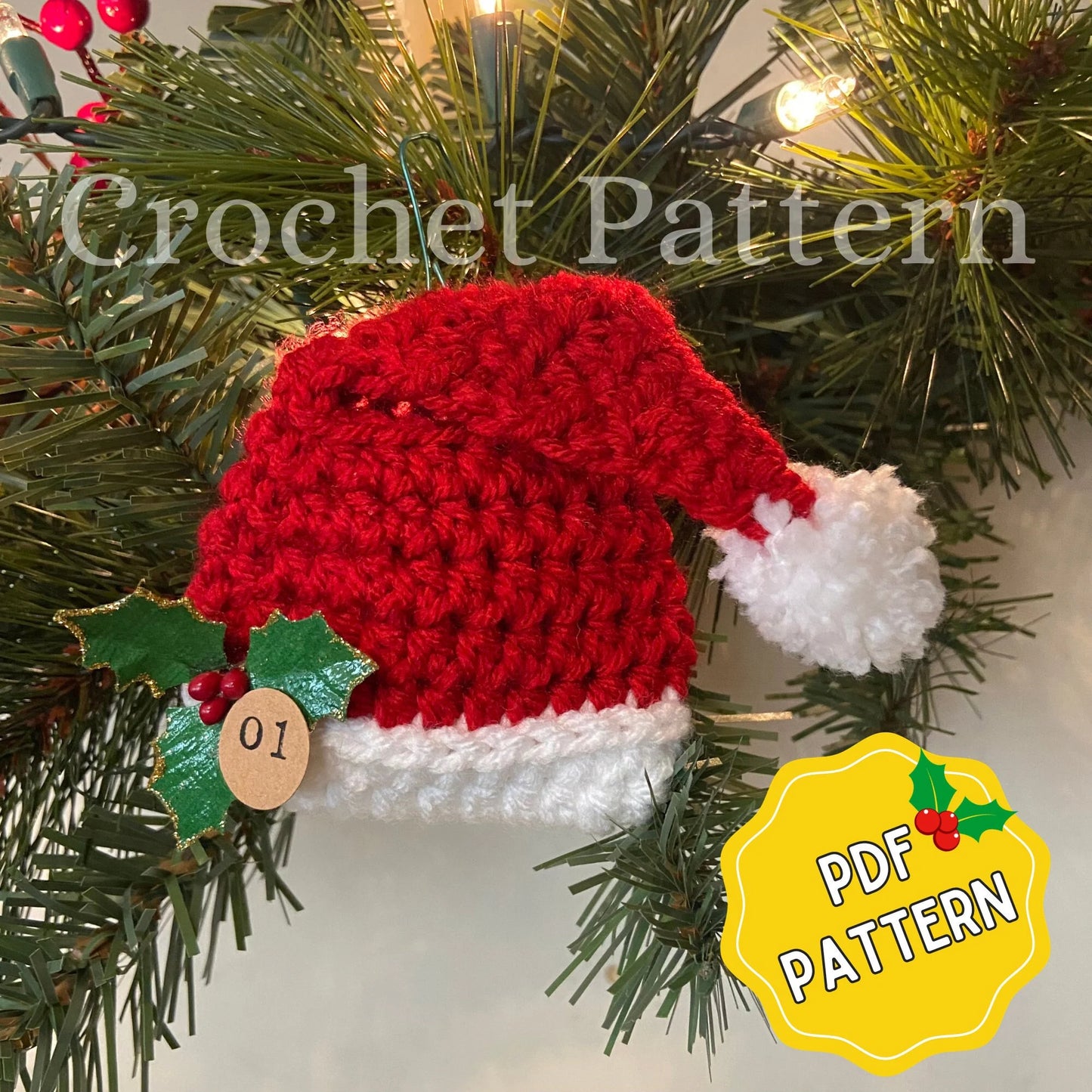 Pattern: Crochet Santa Hat Advent Ornament, Christmas Ornament, Digital Download, Advent Calendar