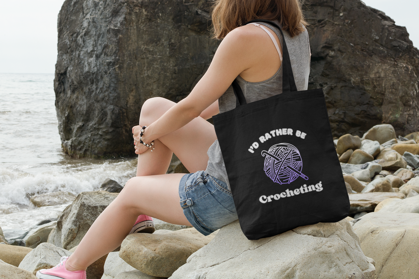 Tote Bag: I'd Rather Be Crocheting, Crochet Tote, Hobby Bag, Funny Gifts, Yarn Bag