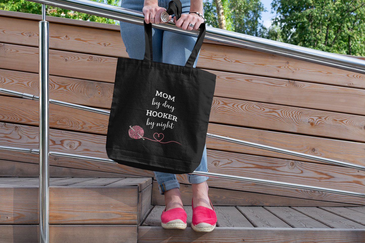 Tote Bag: Mom By Day Hooker By Night, Mom Gift, Crochet Bag, Crochet Tote, Gift For Her, Gift For Mom