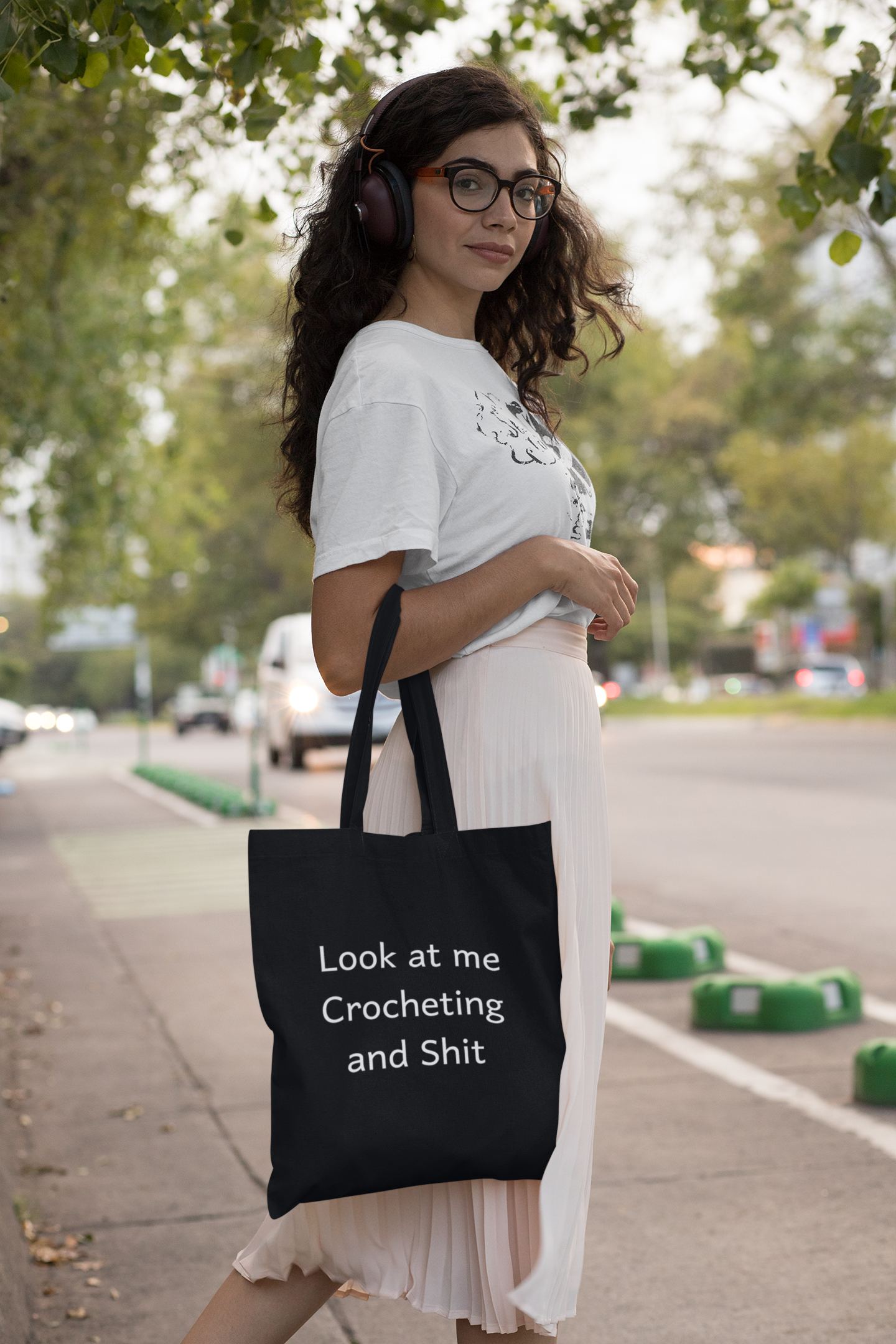 Tote Bag: Look At Me Crocheting And Shit, Crochet Bag, Black Tote Bag, Hobby Bag, Funny Gifts